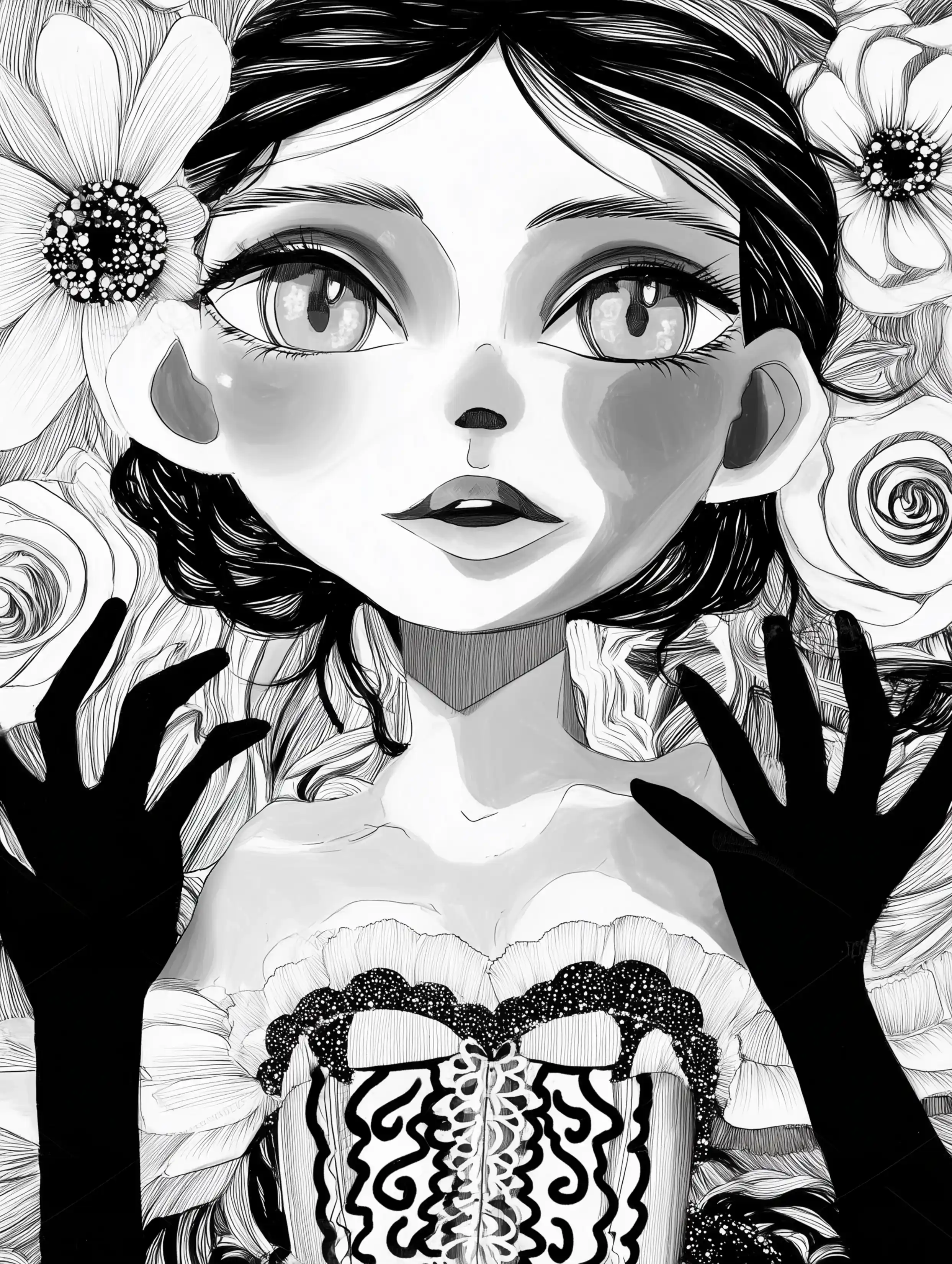 Free ballerina coloring page for adults featuring black gloves ballerina